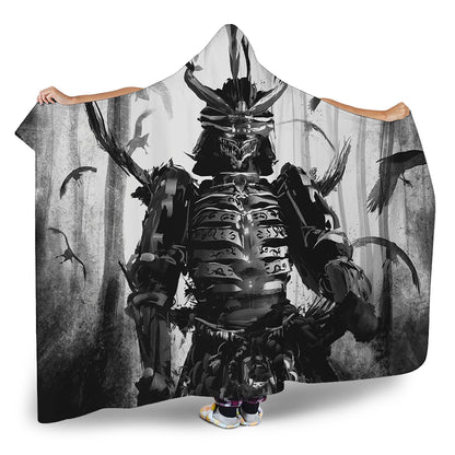 Demon Samurai Print Hooded Blanket