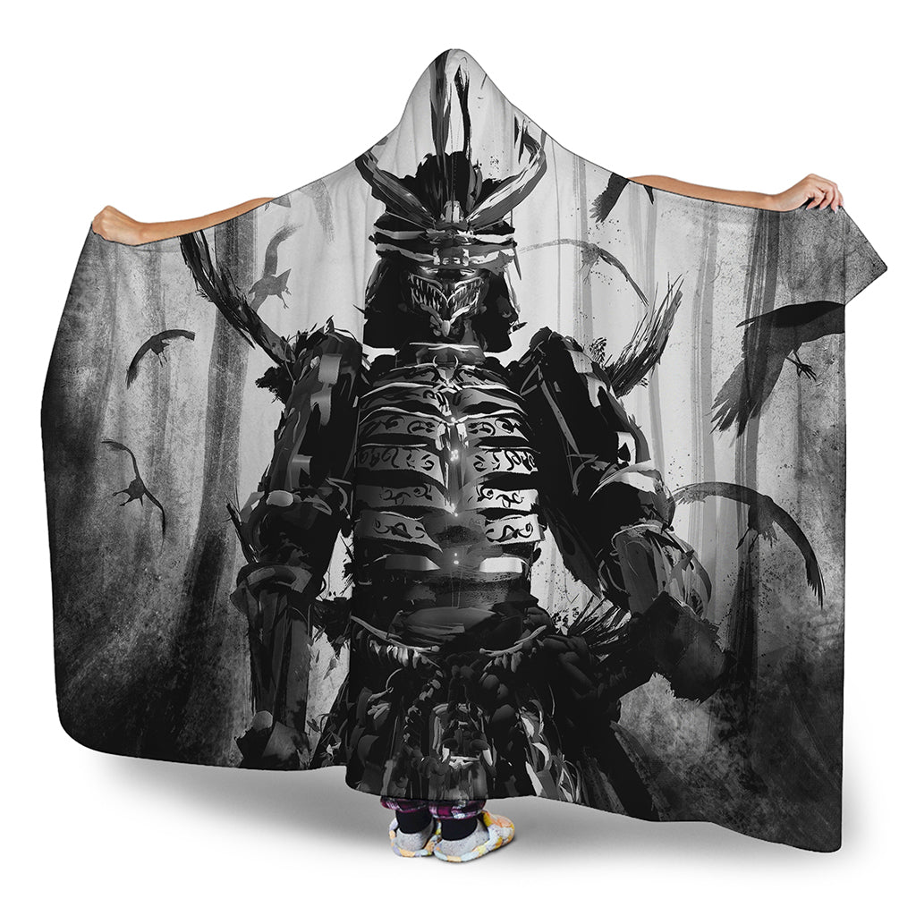 Demon Samurai Print Hooded Blanket