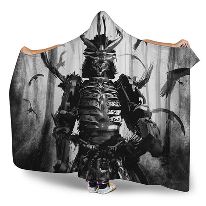 Demon Samurai Print Hooded Blanket