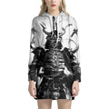 Demon Samurai Print Pullover Hoodie Dress