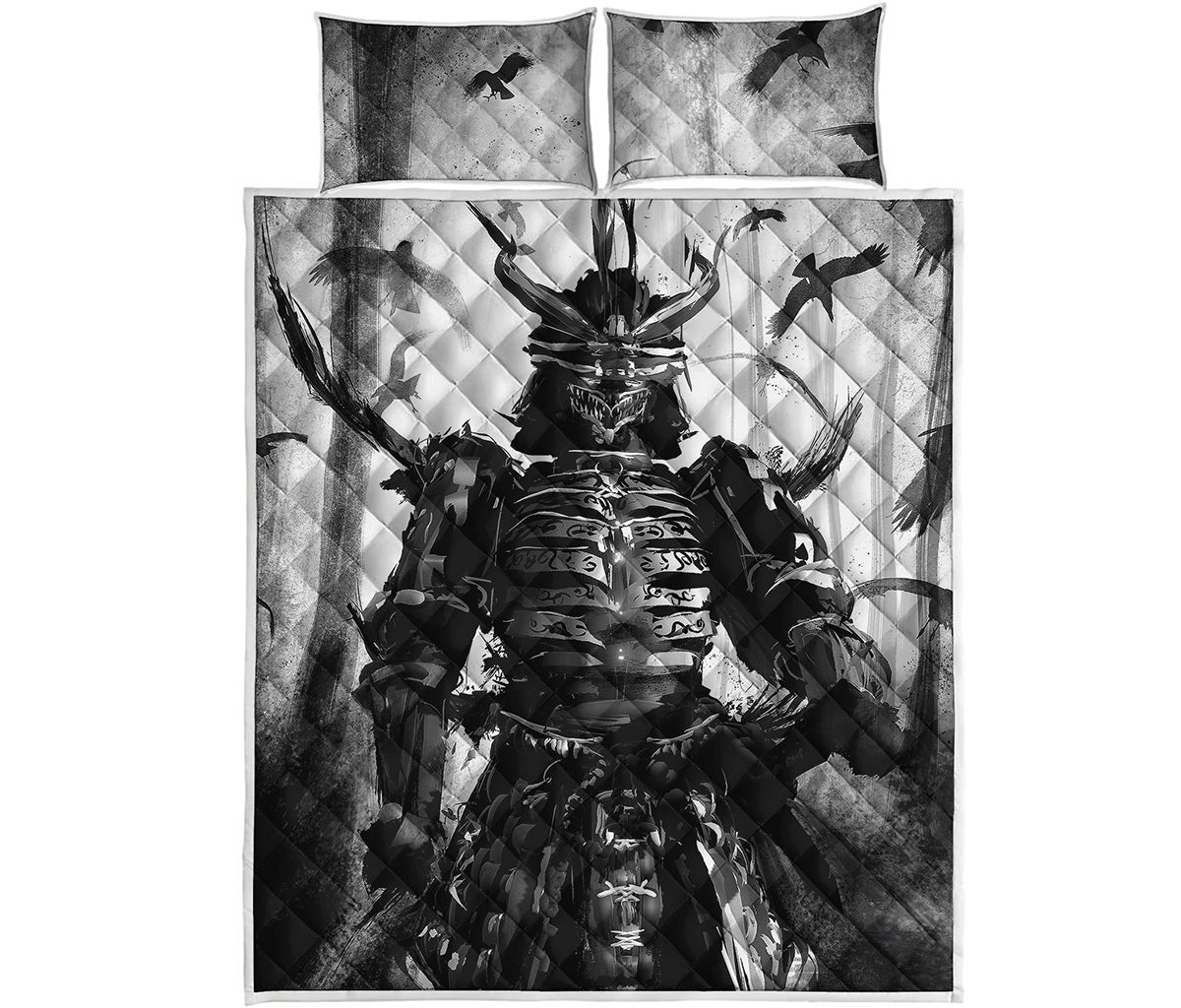 Demon Samurai Print Quilt Bed Set