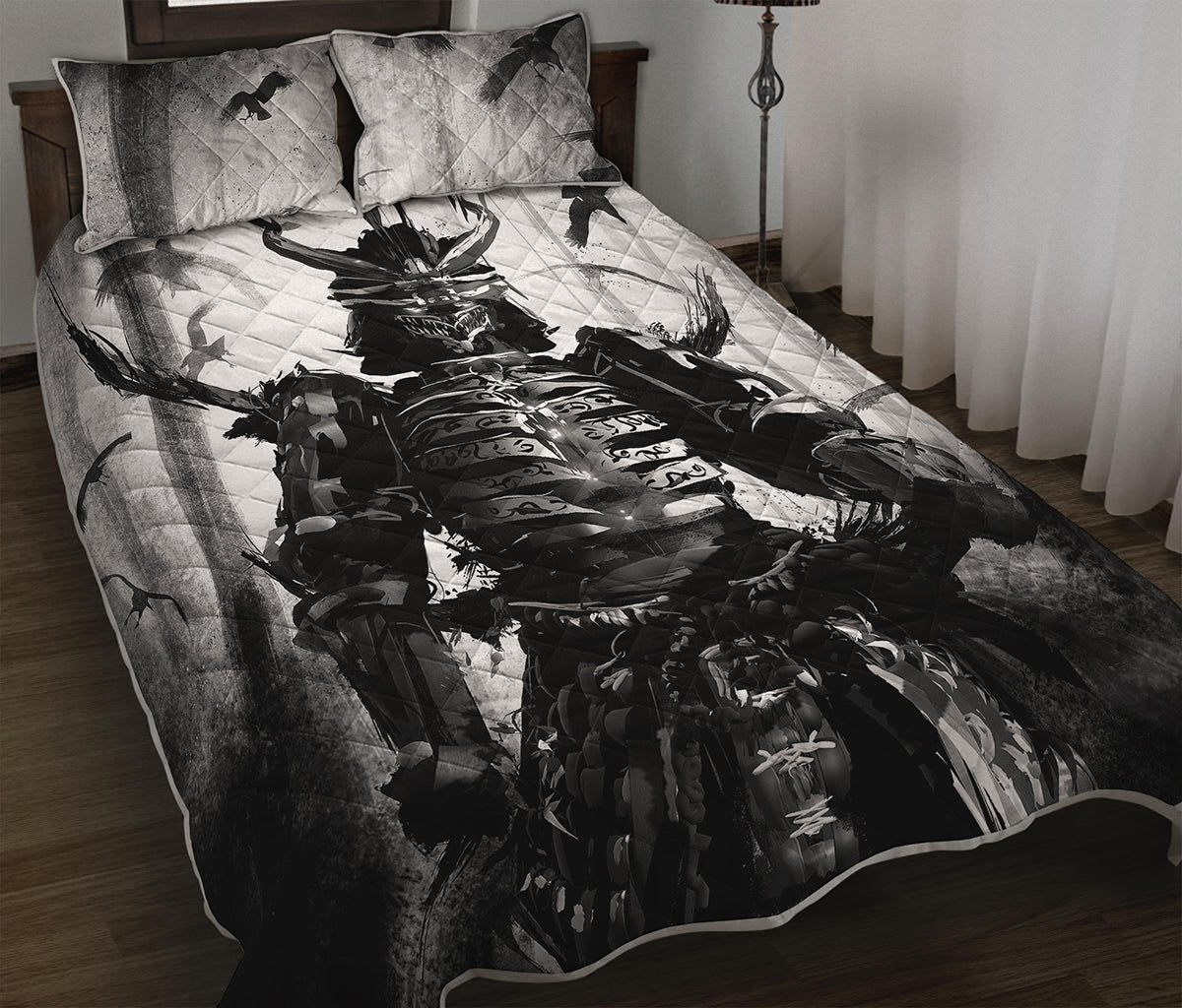 Demon Samurai Print Quilt Bed Set