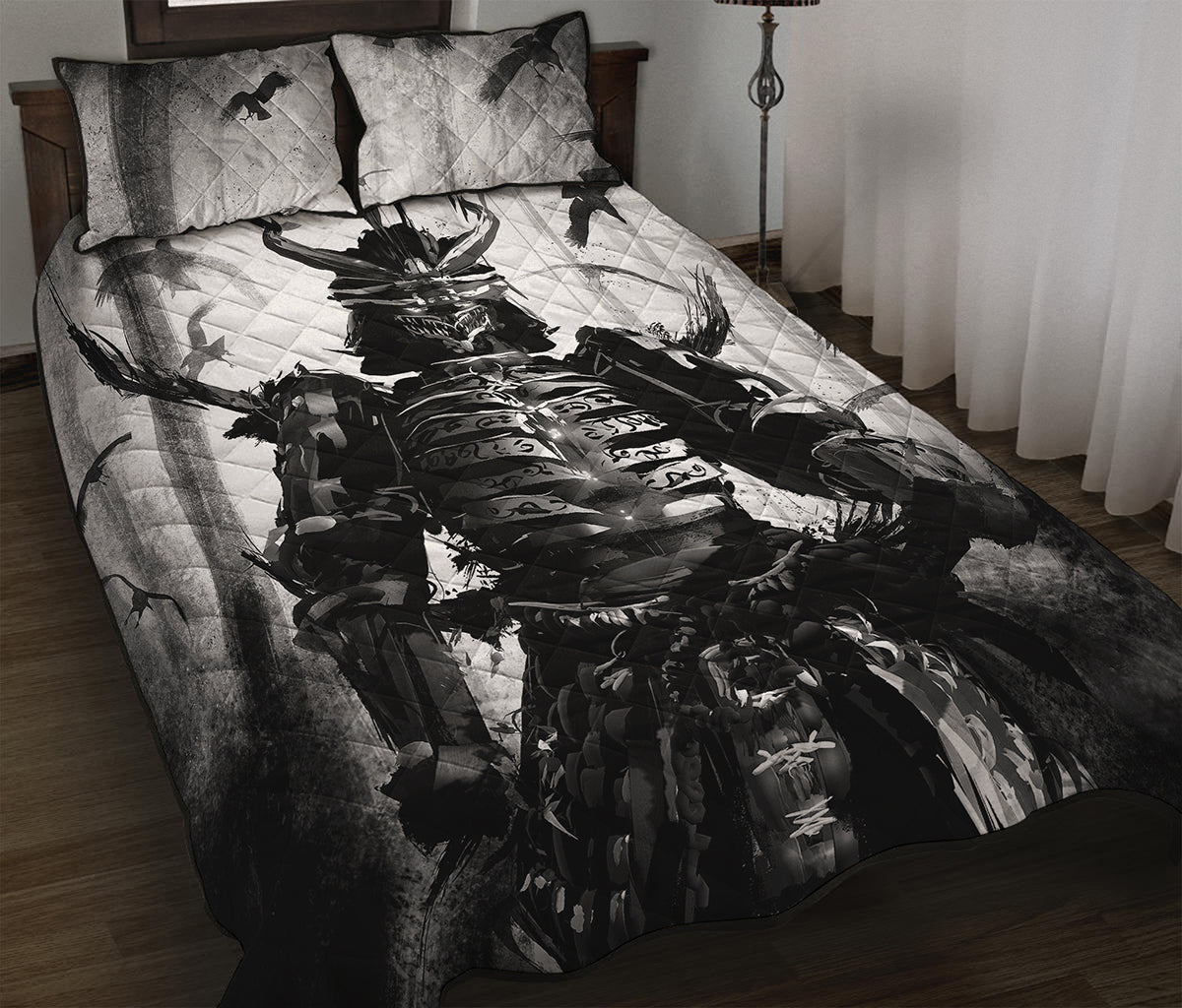 Demon Samurai Print Quilt Bed Set