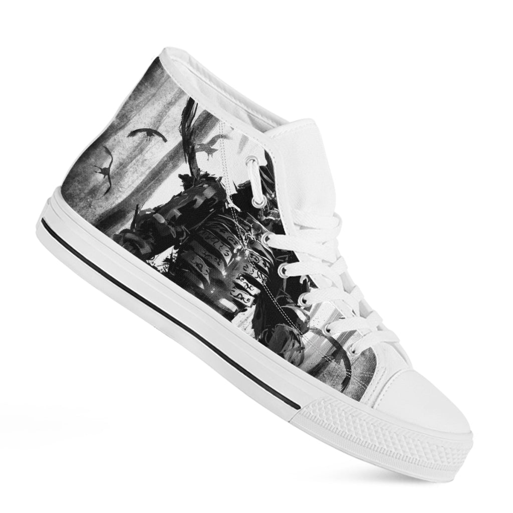 Demon Samurai Print White High Top Shoes