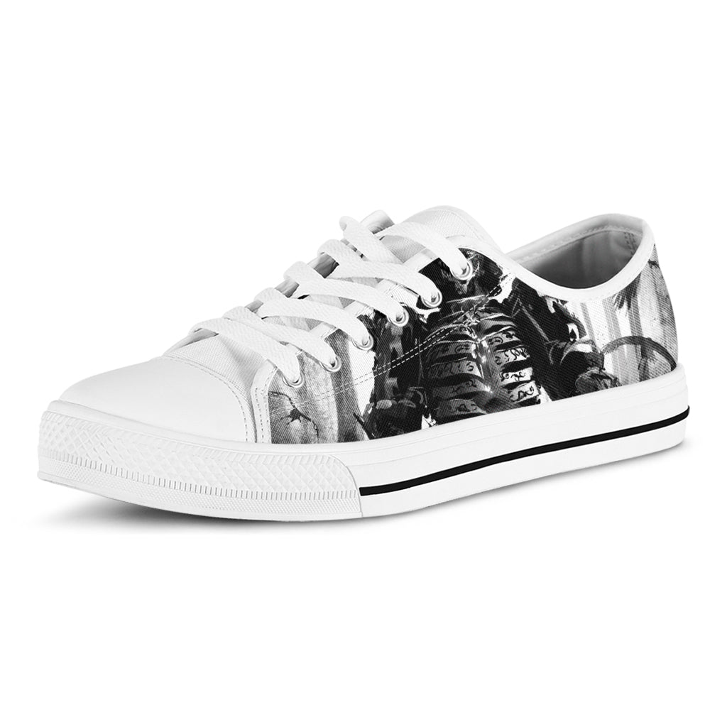 Demon Samurai Print White Low Top Shoes