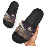 Denali Mountain Print Black Slide Sandals