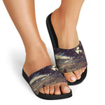 Denali Mountain Print Black Slide Sandals