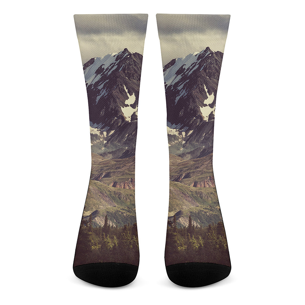 Denali Mountain Print Crew Socks