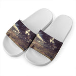 Denali Mountain Print White Slide Sandals