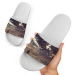 Denali Mountain Print White Slide Sandals