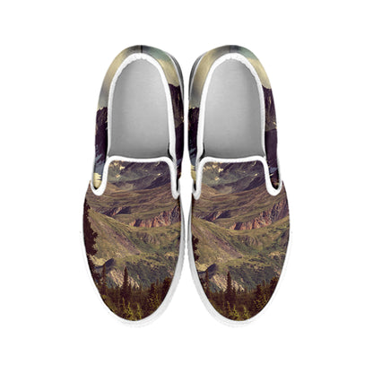 Denali Mountain Print White Slip On Shoes