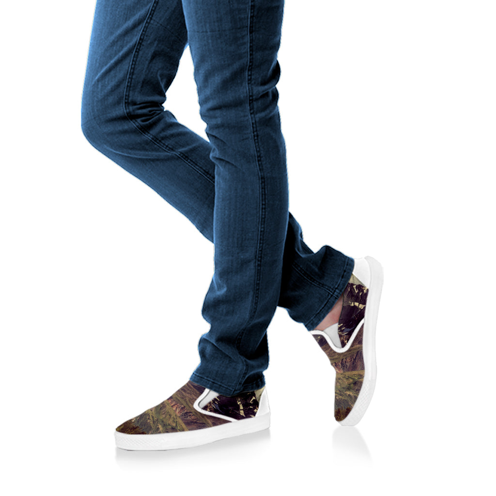 Denali Mountain Print White Slip On Shoes