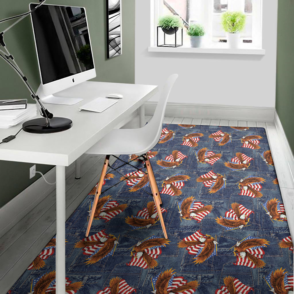 Denim American Eagle Pattern Print Area Rug