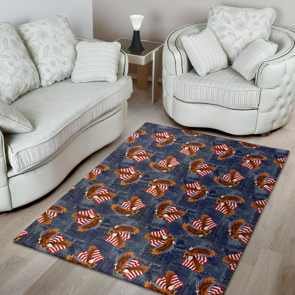 Denim American Eagle Pattern Print Area Rug