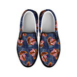Denim American Eagle Pattern Print Black Slip On Shoes
