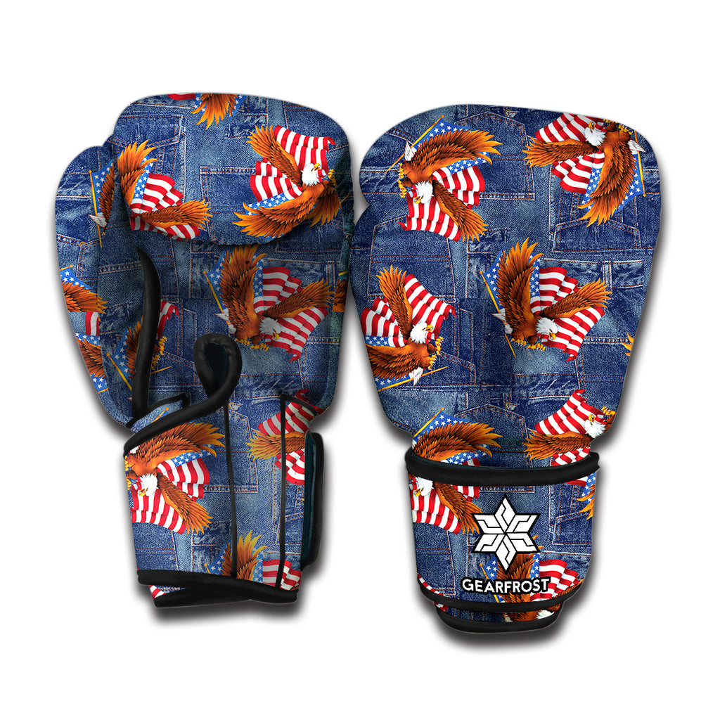 Denim American Eagle Pattern Print Boxing Gloves