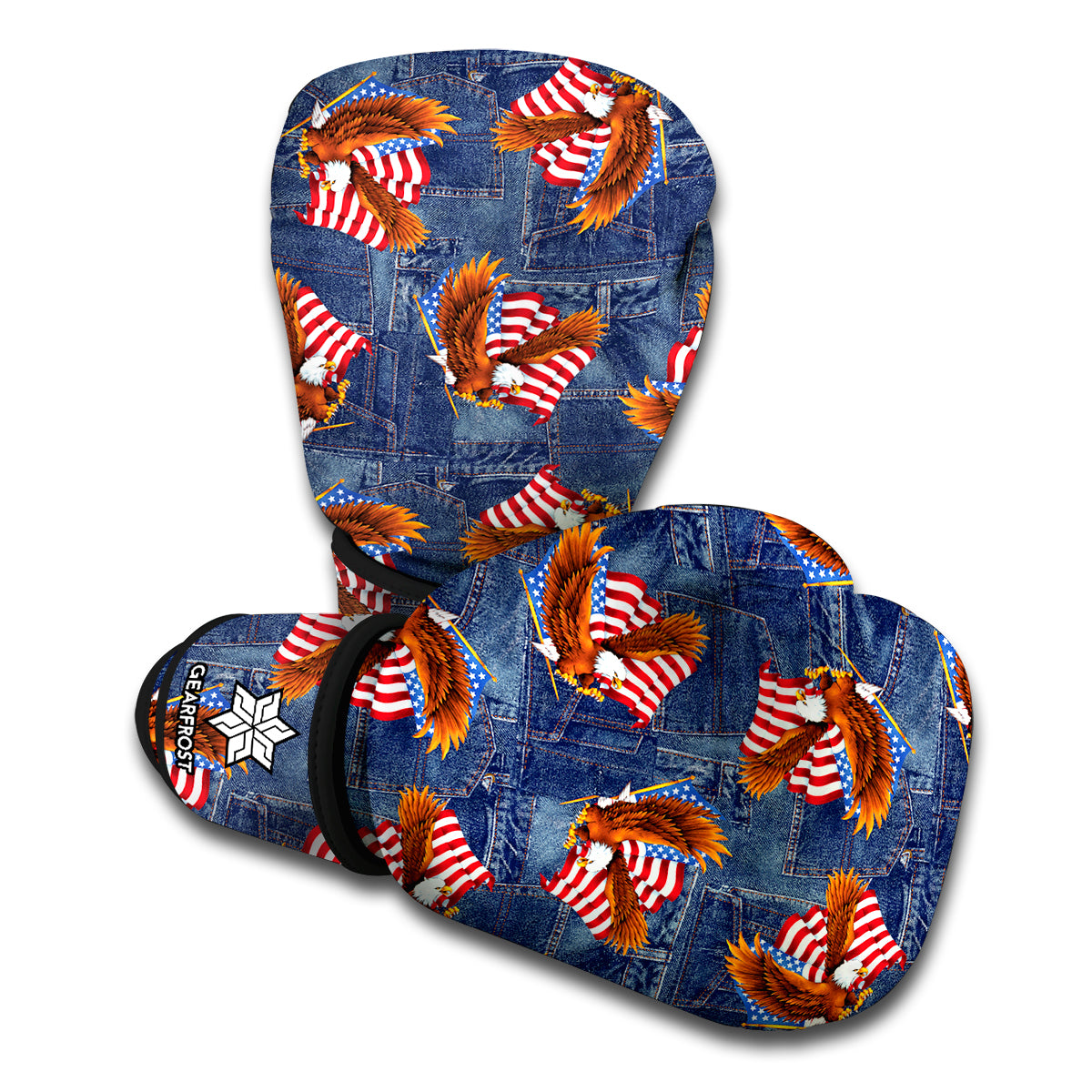 Denim American Eagle Pattern Print Boxing Gloves