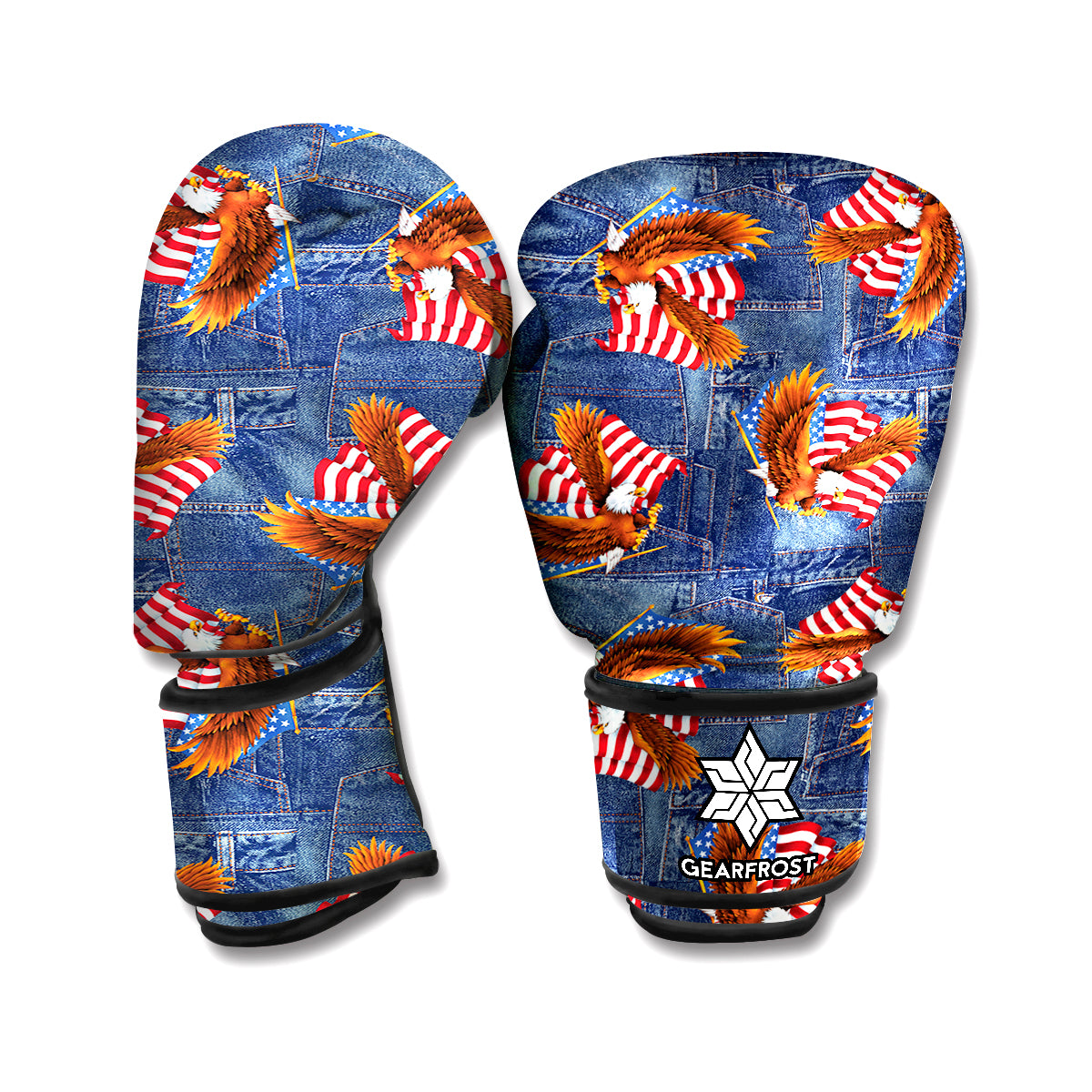 Denim American Eagle Pattern Print Boxing Gloves