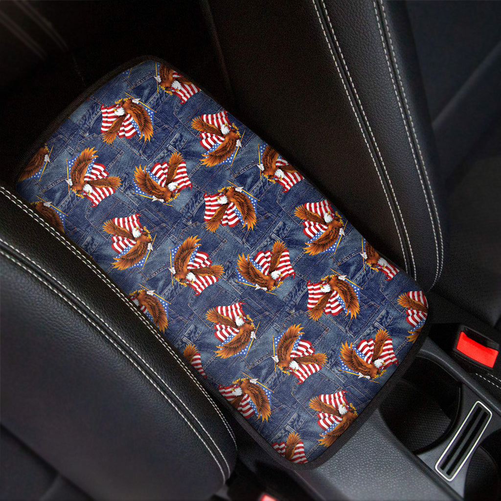 Denim American Eagle Pattern Print Car Center Console Cover