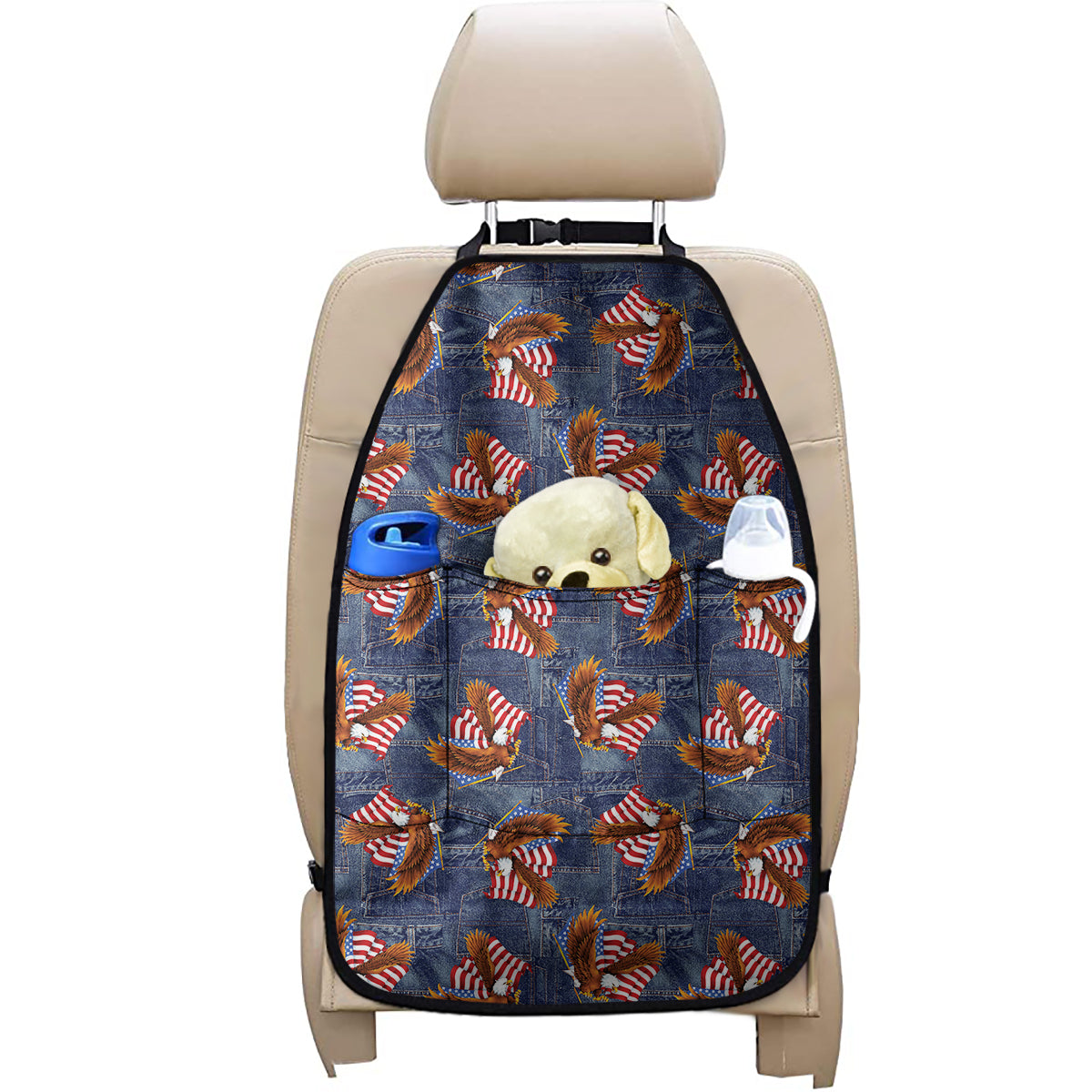 Denim American Eagle Pattern Print Car Seat Organizers