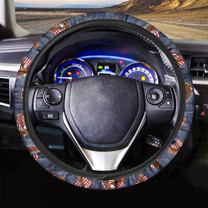 Denim American Eagle Pattern Print Car Steering Wheel Cover