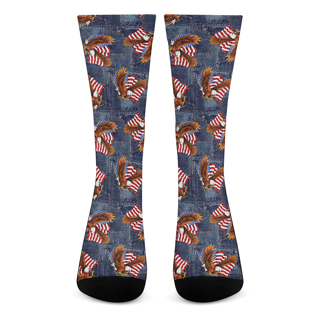 Denim American Eagle Pattern Print Crew Socks