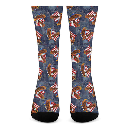 Denim American Eagle Pattern Print Crew Socks