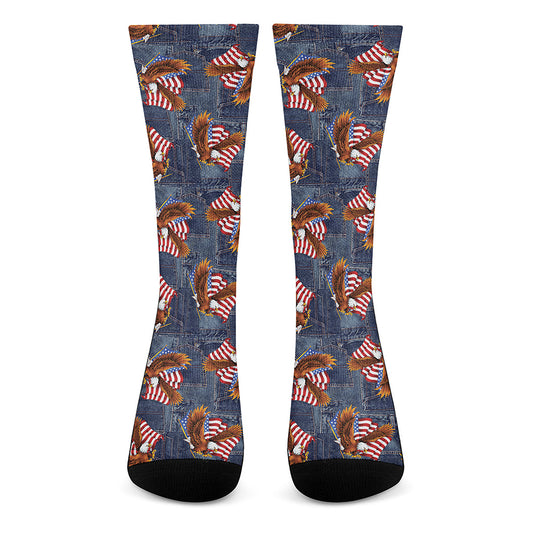 Denim American Eagle Pattern Print Crew Socks