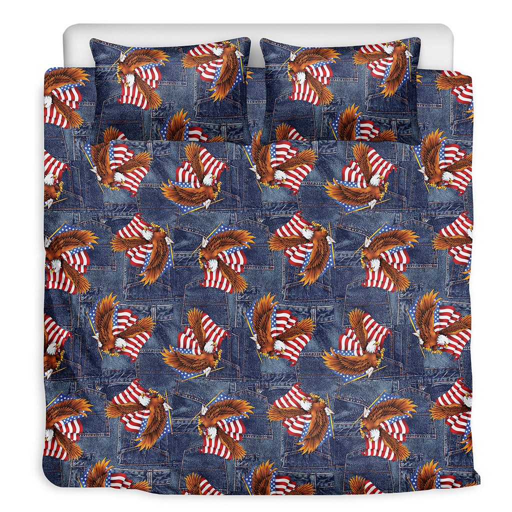 Denim American Eagle Pattern Print Duvet Cover Bedding Set