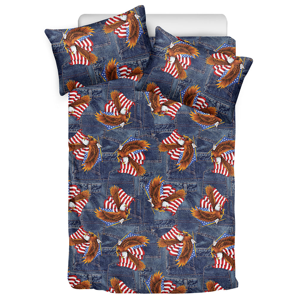Denim American Eagle Pattern Print Duvet Cover Bedding Set