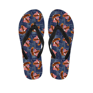 Denim American Eagle Pattern Print Flip Flops