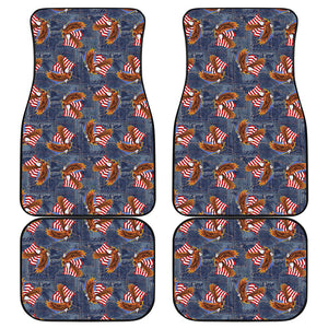 Denim American Eagle Pattern Print Front and Back Car Floor Mats