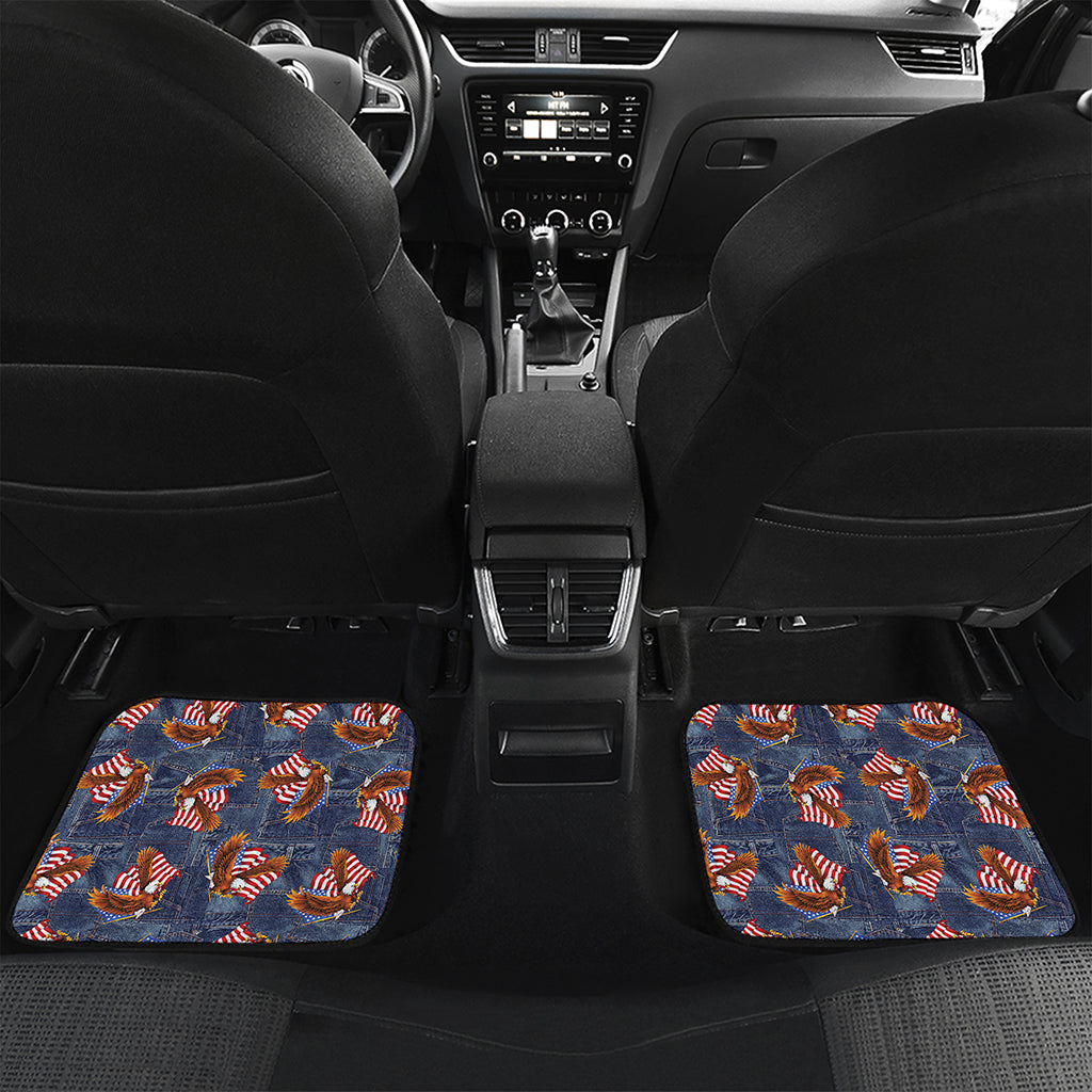 Denim American Eagle Pattern Print Front and Back Car Floor Mats