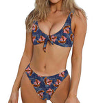 Denim American Eagle Pattern Print Front Bow Tie Bikini