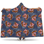 Denim American Eagle Pattern Print Hooded Blanket