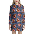 Denim American Eagle Pattern Print Pullover Hoodie Dress