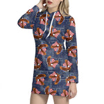 Denim American Eagle Pattern Print Hoodie Dress