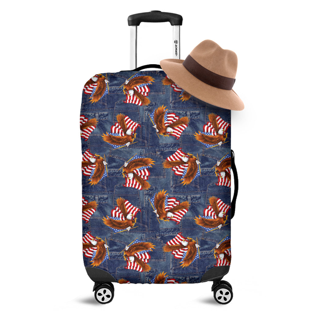 Denim American Eagle Pattern Print Luggage Cover