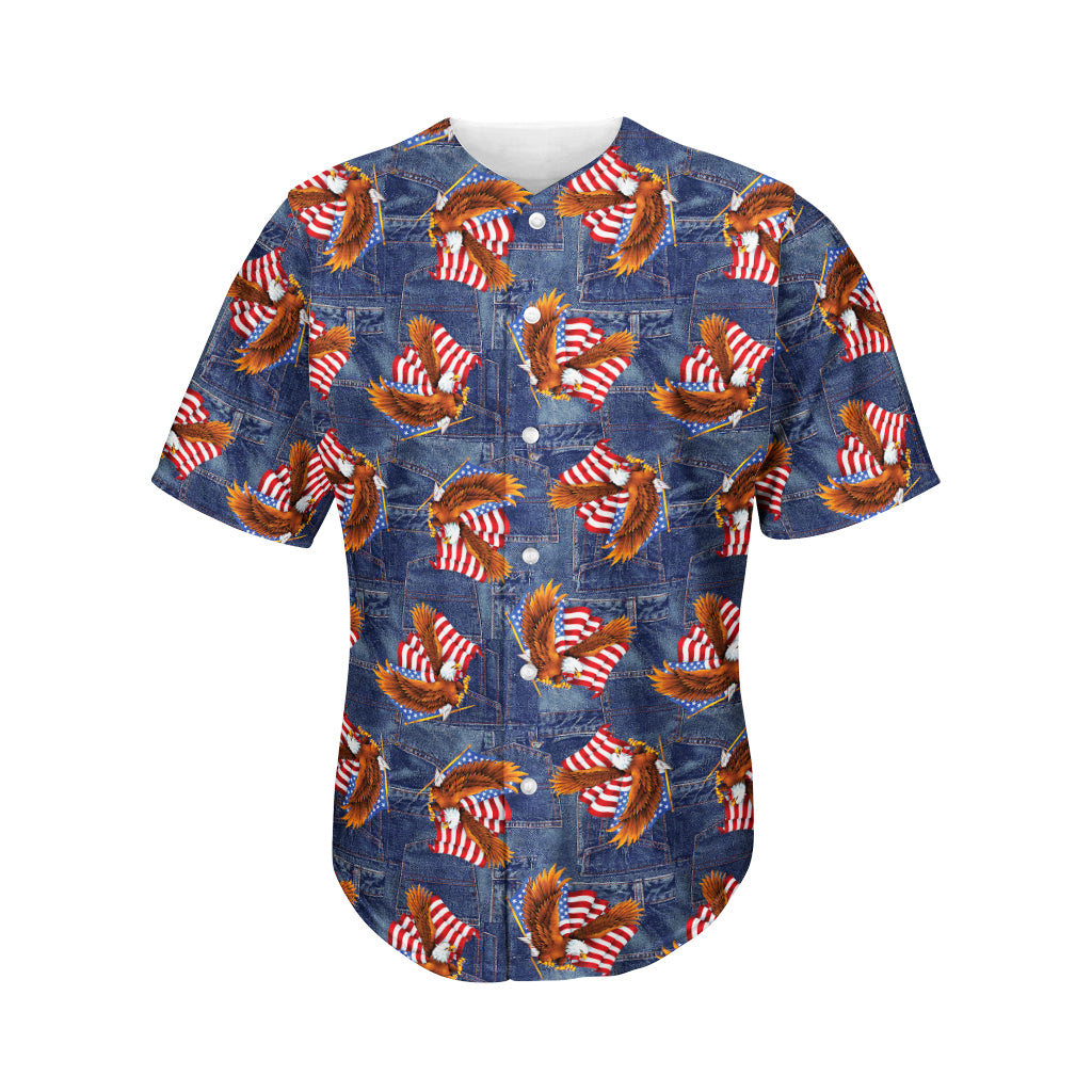 Denim American Eagle Pattern Print Men's Baseball Jersey
