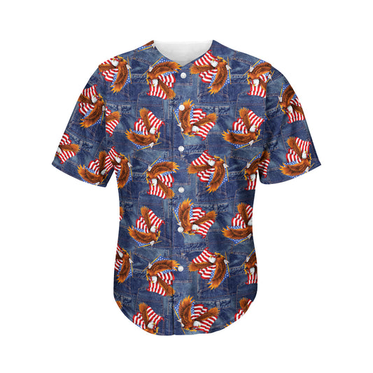 Denim American Eagle Pattern Print Men's Baseball Jersey