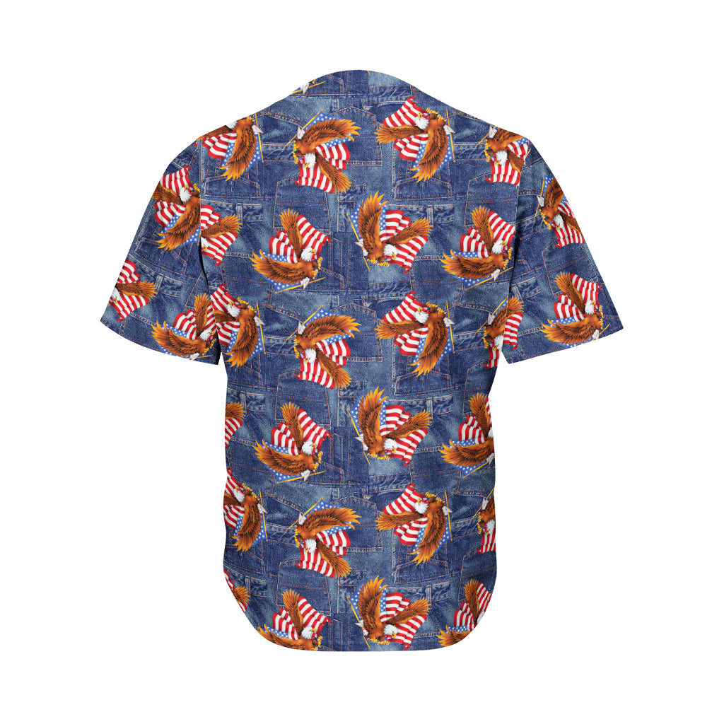 Denim American Eagle Pattern Print Men's Baseball Jersey