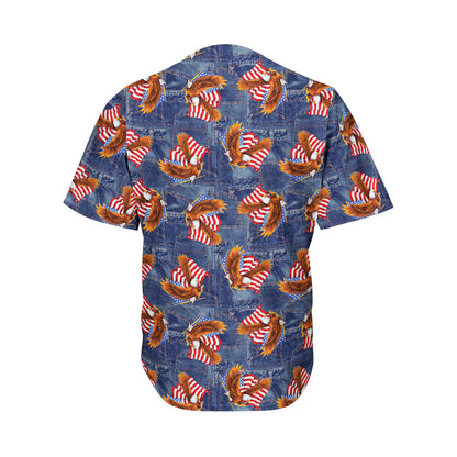 Denim American Eagle Pattern Print Men's Baseball Jersey