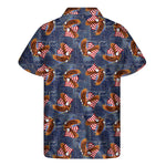 Denim American Eagle Pattern Print Men's Short Sleeve Shirt