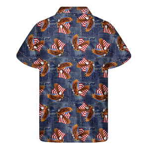 Denim American Eagle Pattern Print Men's Short Sleeve Shirt