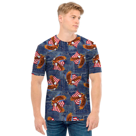 Denim American Eagle Pattern Print Men's T-Shirt