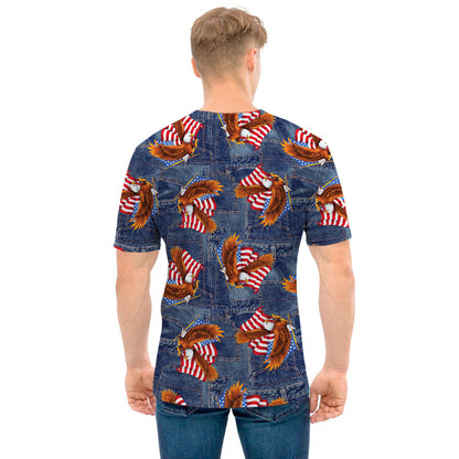 Denim American Eagle Pattern Print Men's T-Shirt