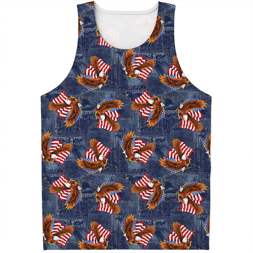 Denim American Eagle Pattern Print Men's Tank Top