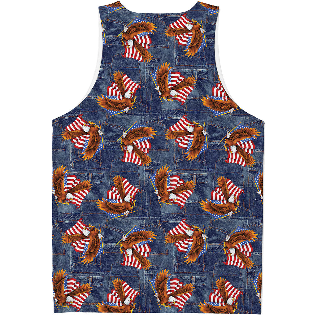 Denim American Eagle Pattern Print Men's Tank Top