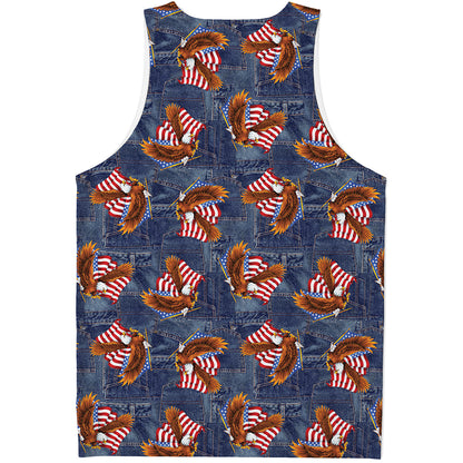 Denim American Eagle Pattern Print Men's Tank Top