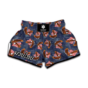 Denim American Eagle Pattern Print Muay Thai Boxing Shorts